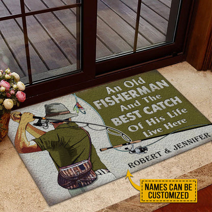 My Greatest Catch Was You – Personalized Fishing Couple Doormat, Funny Romantic Welcome Mat for Husband & Wife