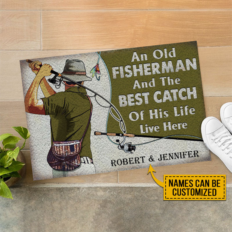 My Greatest Catch Was You – Personalized Fishing Couple Doormat, Funny Romantic Welcome Mat for Husband & Wife