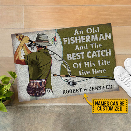 My Greatest Catch Was You – Personalized Fishing Couple Doormat, Funny Romantic Welcome Mat for Husband & Wife