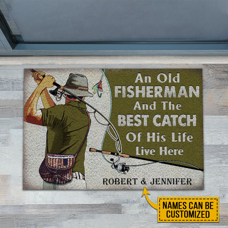 My Greatest Catch Was You – Personalized Fishing Couple Doormat, Funny Romantic Welcome Mat for Husband & Wife