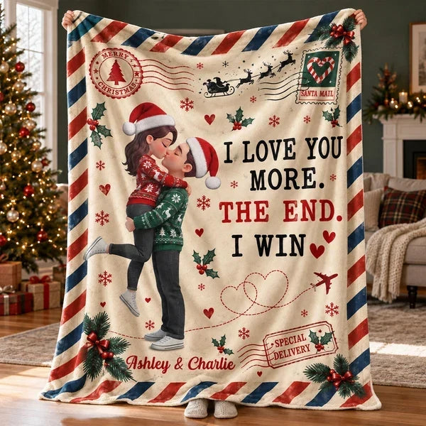 Average Custom Paging File Size Vintage Christmas Kissing Couple Personalized Fleece Blanket, Romantic ...