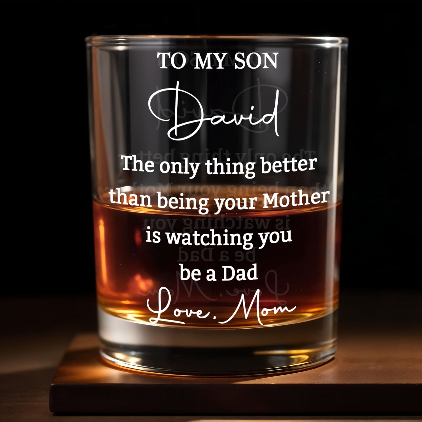 Personalized Whiskey Glass for Son, Custom Engraved Gift from Mom or Dad, Meaningful Keepsake for New Dad, Birthday & Special Moments