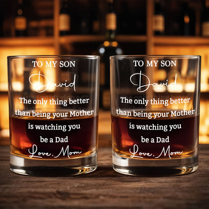 Personalized Whiskey Glass for Son, Custom Engraved Gift from Mom or Dad, Meaningful Keepsake for New Dad, Birthday & Special Moments