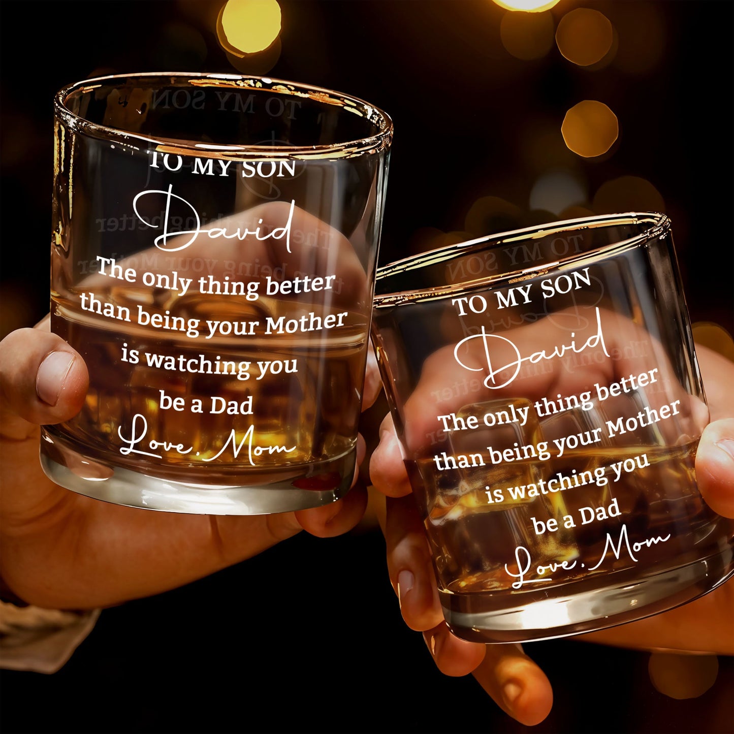 Personalized Whiskey Glass for Son, Custom Engraved Gift from Mom or Dad, Meaningful Keepsake for New Dad, Birthday & Special Moments