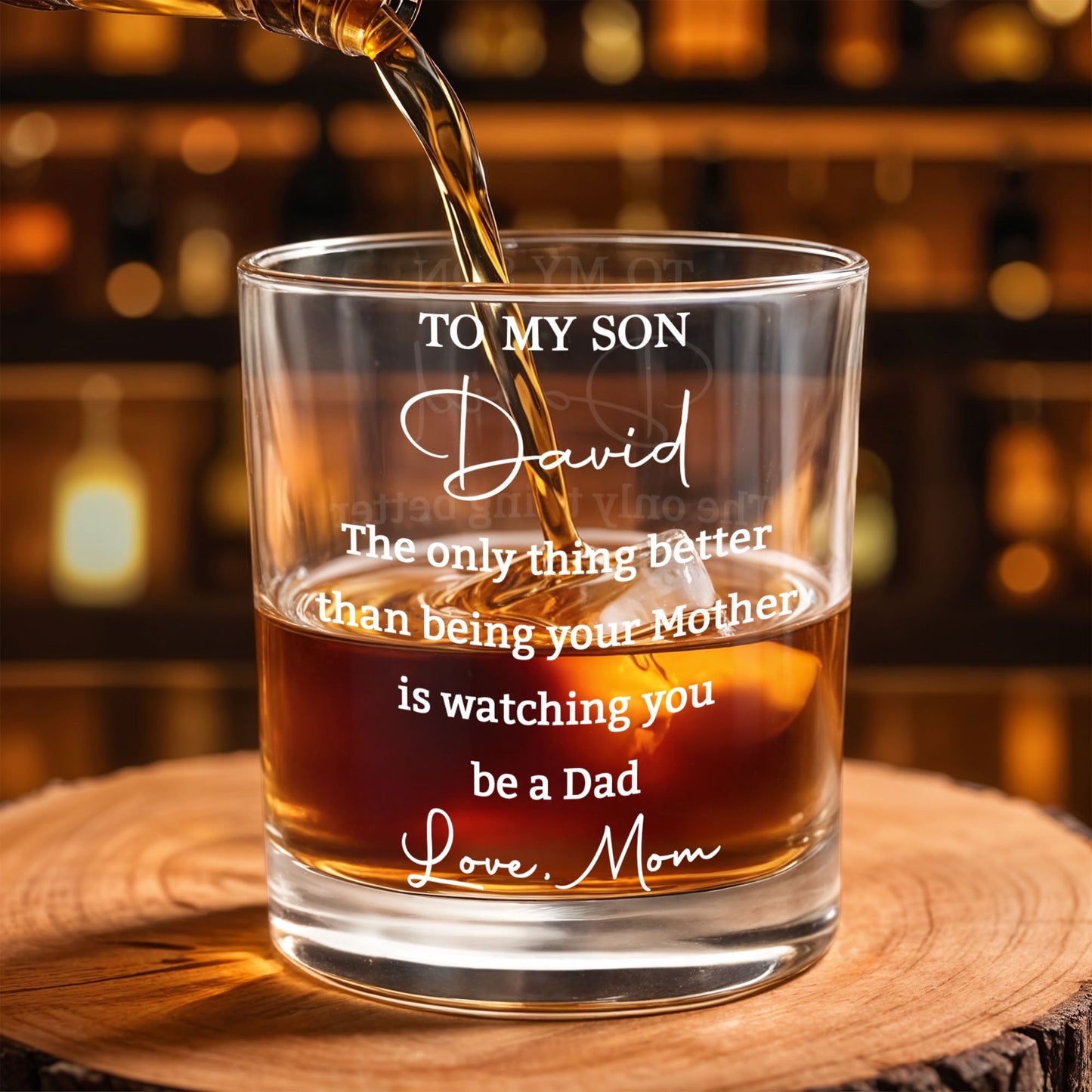Personalized Whiskey Glass for Son, Custom Engraved Gift from Mom or Dad, Meaningful Keepsake for New Dad, Birthday & Special Moments