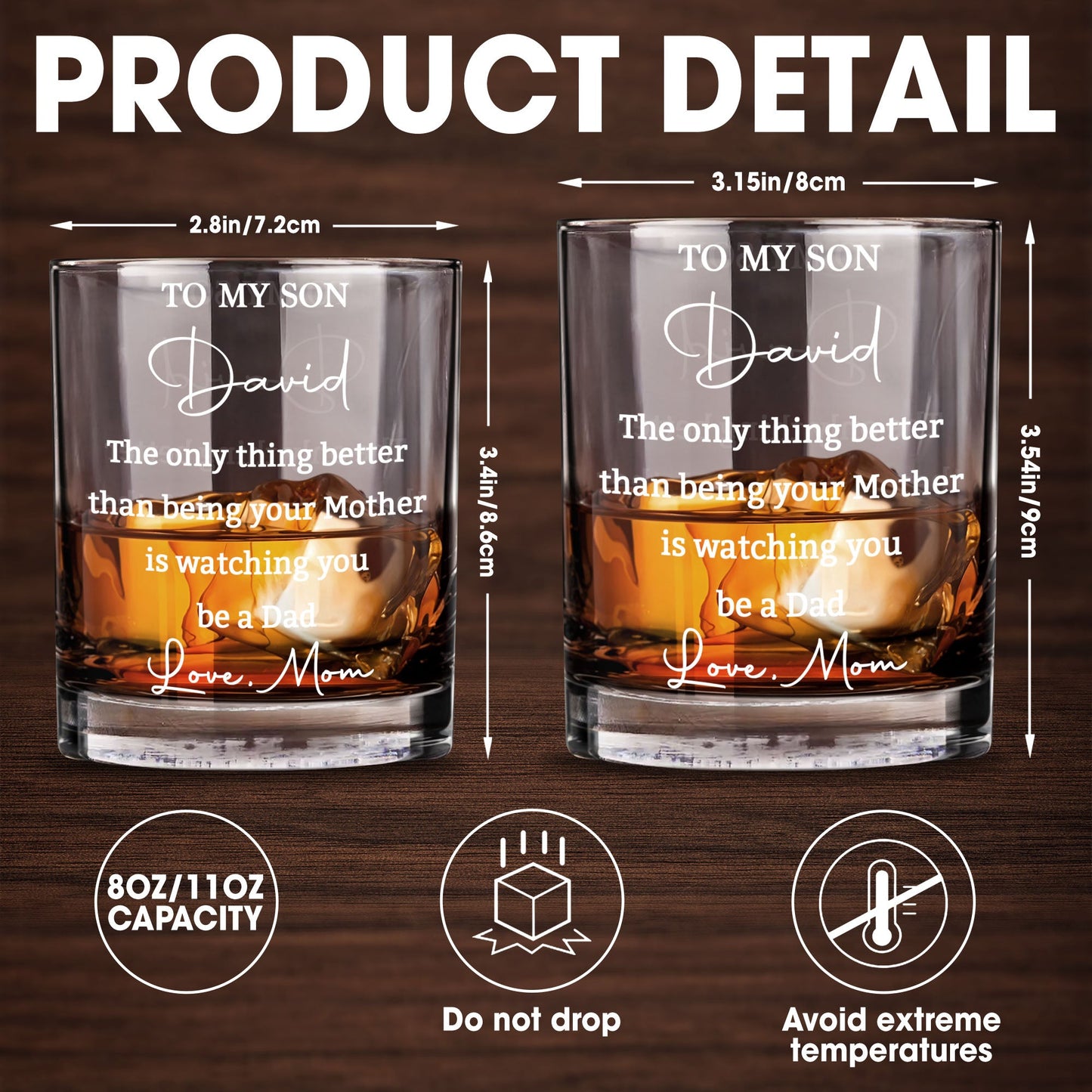 Personalized Whiskey Glass for Son, Custom Engraved Gift from Mom or Dad, Meaningful Keepsake for New Dad, Birthday & Special Moments