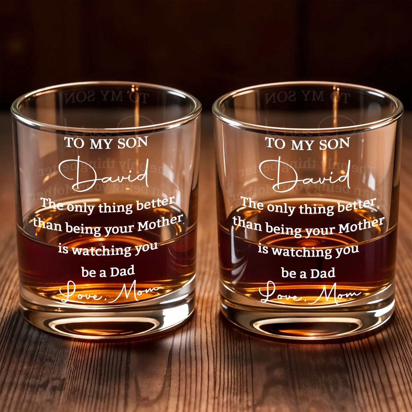 Personalized Whiskey Glass for Son, Custom Engraved Gift from Mom or Dad, Meaningful Keepsake for New Dad, Birthday & Special Moments