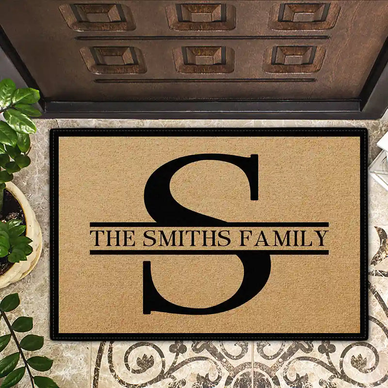 Personalized Monogram Family Standard Doormat, Elegant Black & Gold Entryway Welcome, Unique Housewarming Gift