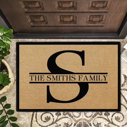 Personalized Monogram Family Standard Doormat, Elegant Black & Gold Entryway Welcome, Unique Housewarming Gift