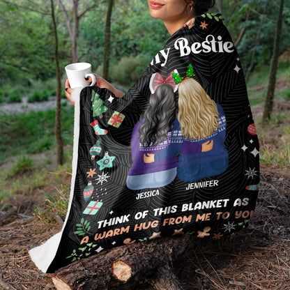 A Christmas Hug, No Matter the Miles – Personalized Sisters & Best Friends Blanket, Custom Names & Characters Friendship Gift