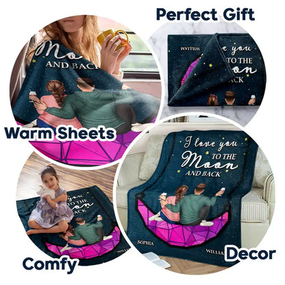 "I Love You To The Moon & Back" Cozy Personalized Couple Throw Blanket, Romantic Custom Gift For Lovers