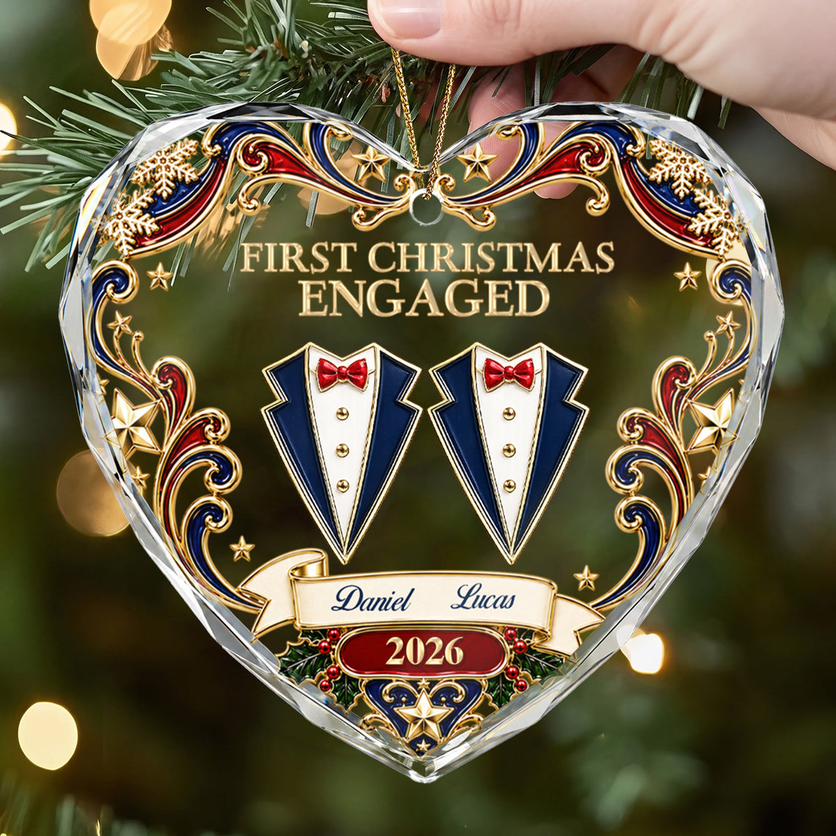 Our First Christmas, Personalized Heart Shaped Glass Ornament, Custom Gift for Newlyweds & Couples