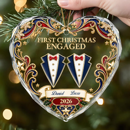 Our First Christmas, Personalized Heart Shaped Glass Ornament, Custom Gift for Newlyweds & Couples