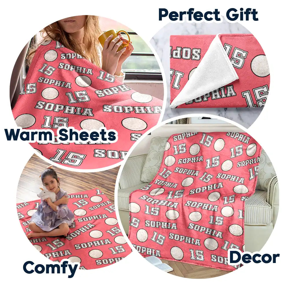 Colorful Multi-Sport Pattern Custom Throw Blanket - Personalized Blanket Featuring Baseball, Volleyball, Basketball