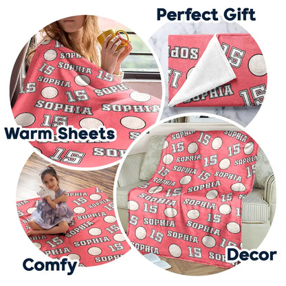 Colorful Multi-Sport Pattern Custom Throw Blanket - Personalized Blanket Featuring Baseball, Volleyball, Basketball