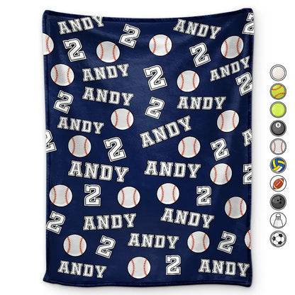 Colorful Multi-Sport Pattern Custom Throw Blanket - Personalized Blanket Featuring Baseball, Volleyball, Basketball