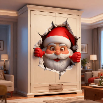 Christmas Sticker Decal, Cheerful Santa Carrying a Gift, Personalized Playful Decor and Creative Gift for Grandsons