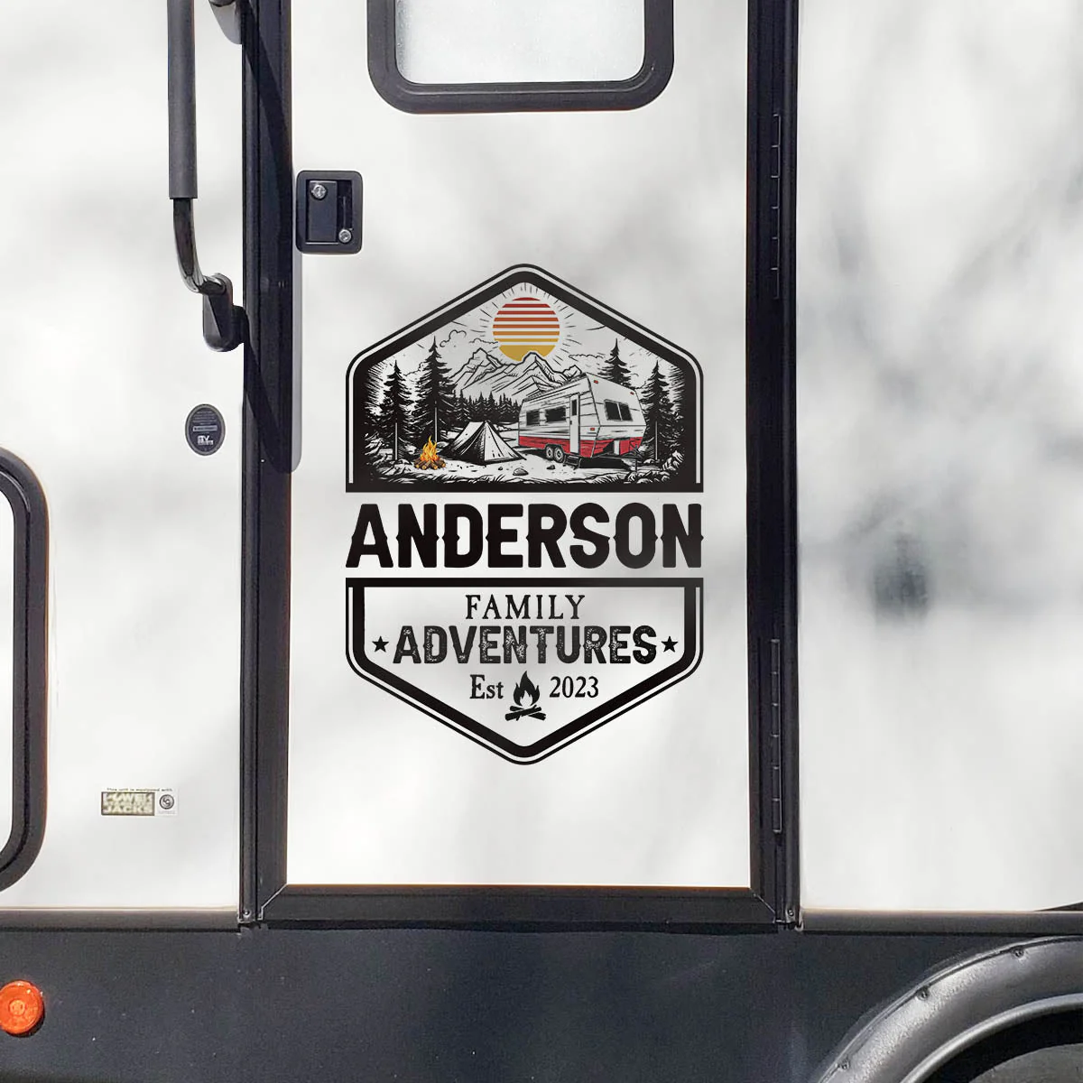 Custom RV Camper Family Adventure Sticker Decal - Mountain Camping Design Gift for Travelers