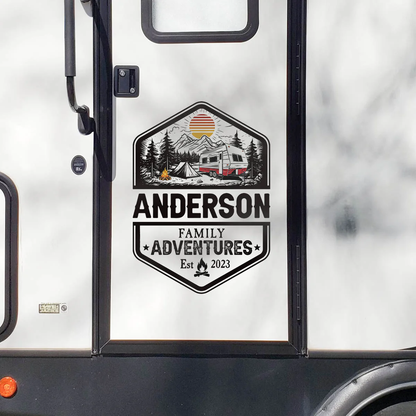 Custom RV Camper Family Adventure Sticker Decal - Mountain Camping Design Gift for Travelers