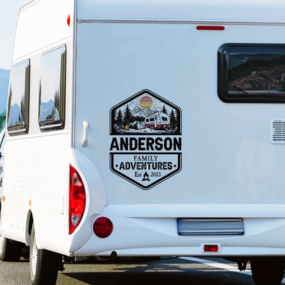 Custom RV Camper Family Adventure Sticker Decal - Mountain Camping Design Gift for Travelers