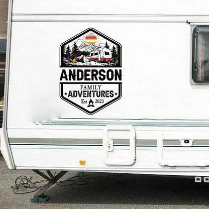 Custom RV Camper Family Adventure Sticker Decal - Mountain Camping Design Gift for Travelers