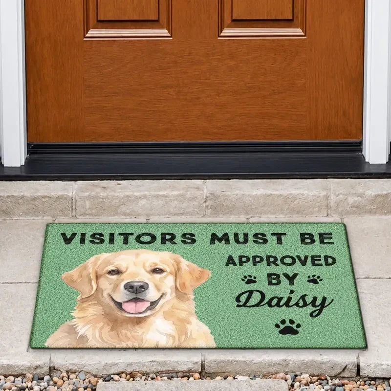 Personalized Standard Doormat with Watercolor Dog Art, Visitors Must Be Approved, Unique Gift for Dog Owners