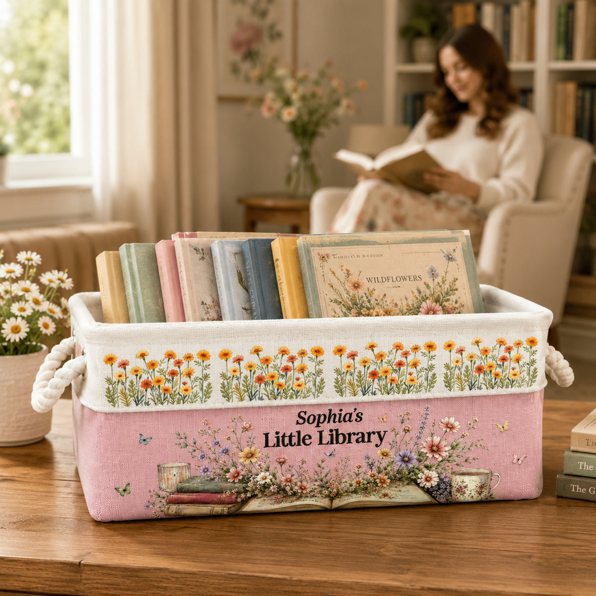 Personalized Custom Storage Basket‑Book‑Themed Gift for Book Lovers & Bookworms, Happiness Is A Full Bookshelf