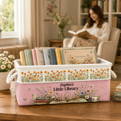 Personalized Custom Storage Basket‑Book‑Themed Gift for Book Lovers & Bookworms, Happiness Is A Full Bookshelf