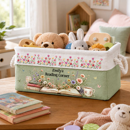 Personalized Custom Storage Basket‑Book‑Themed Gift for Book Lovers & Bookworms, Happiness Is A Full Bookshelf