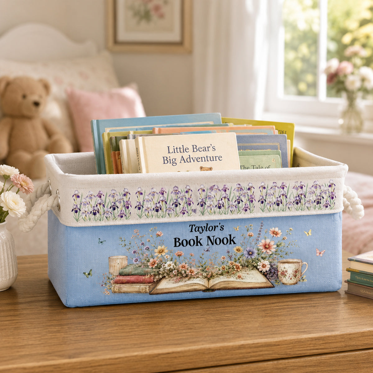 Personalized Custom Storage Basket‑Book‑Themed Gift for Book Lovers & Bookworms, Happiness Is A Full Bookshelf