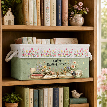 Personalized Custom Storage Basket‑Book‑Themed Gift for Book Lovers & Bookworms, Happiness Is A Full Bookshelf