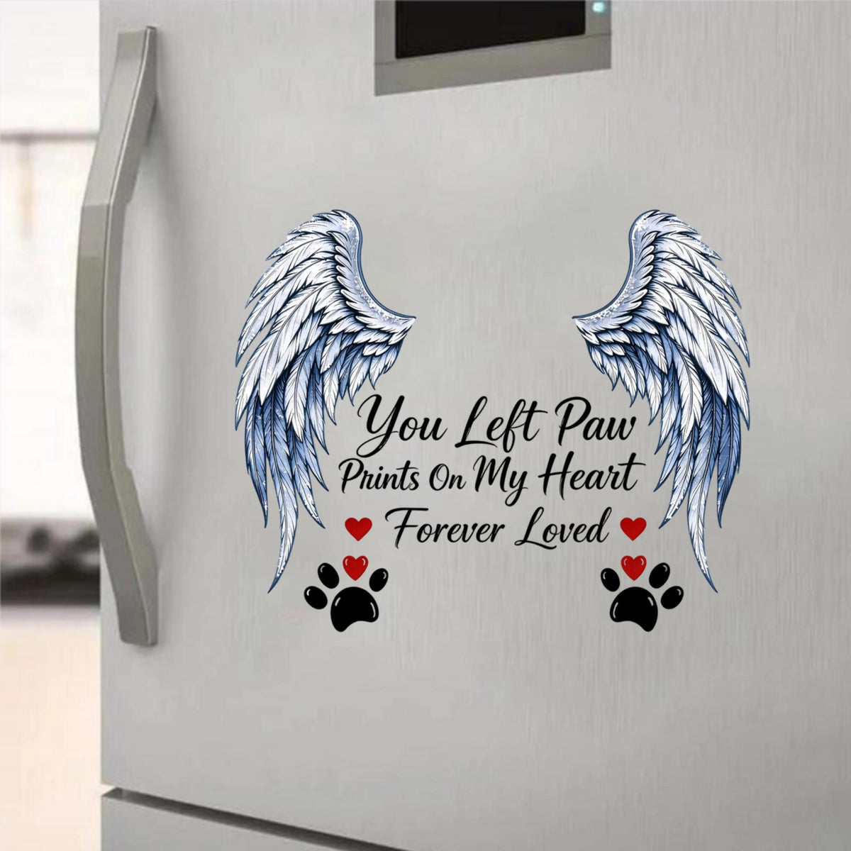 Personalized Pet Memorial Sticker, Custom Photo Angel Wing Decal, You Left Paw Prints On My Heart Forever Loved, Custom Name & Date Pet Loss Sympathy Gift for Dog Cat Owner, Waterproof Car Window Decal