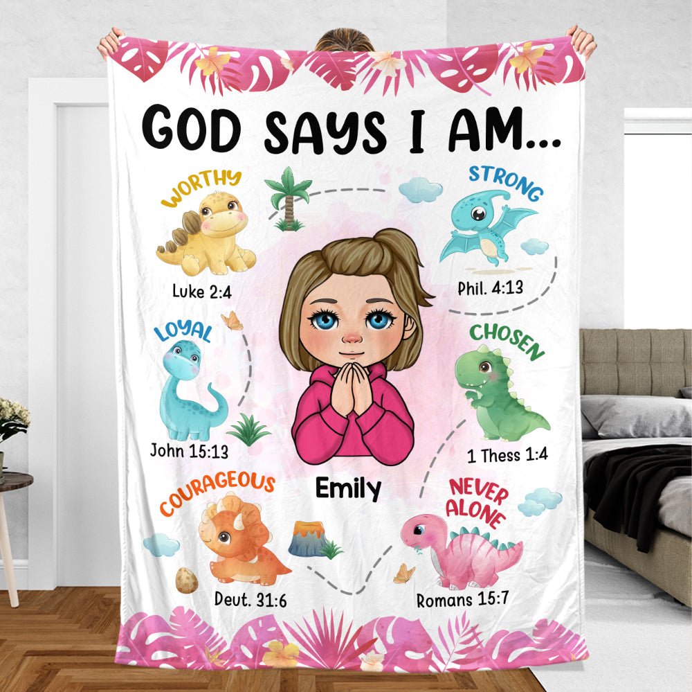 God Says I Am Dinosaurs - Personalized Custom Birthday Blanket For Kids