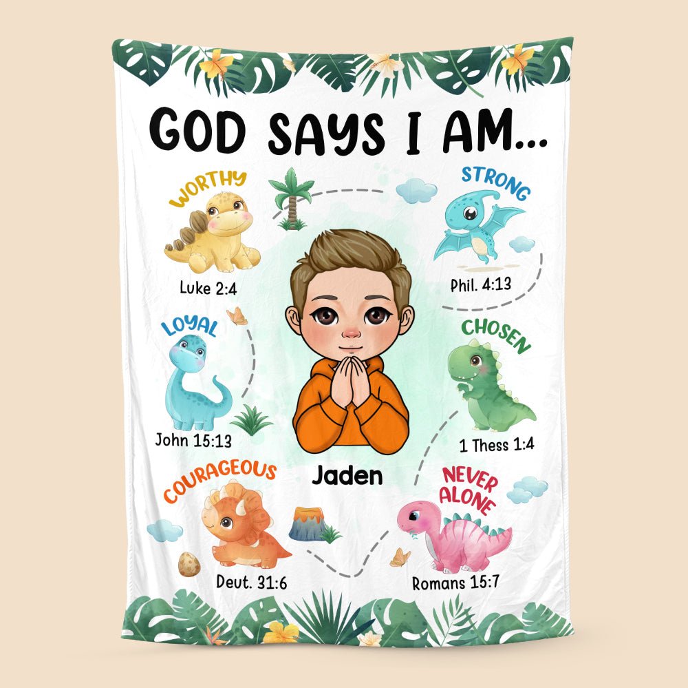 God Says I Am Dinosaurs - Personalized Custom Birthday Blanket For Kids