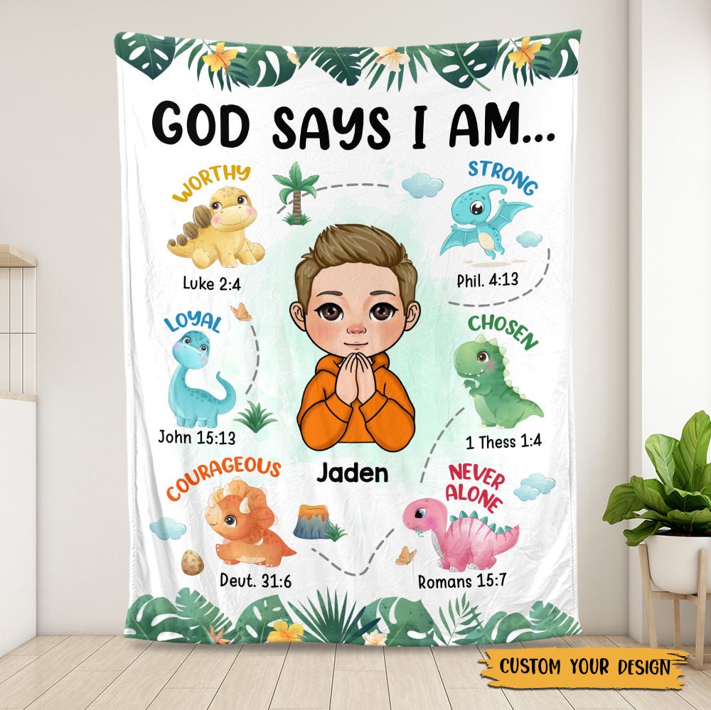 God Says I Am Dinosaurs - Personalized Custom Birthday Blanket For Kids
