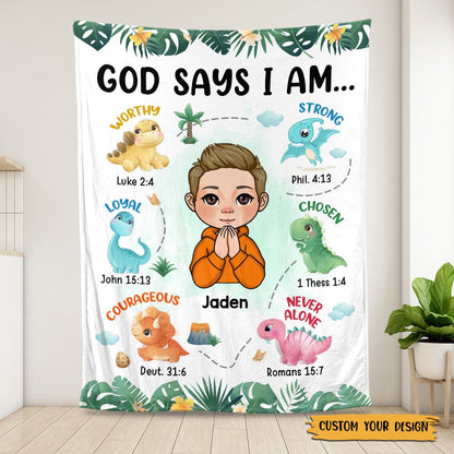 God Says I Am Dinosaurs - Personalized Custom Birthday Blanket For Kids