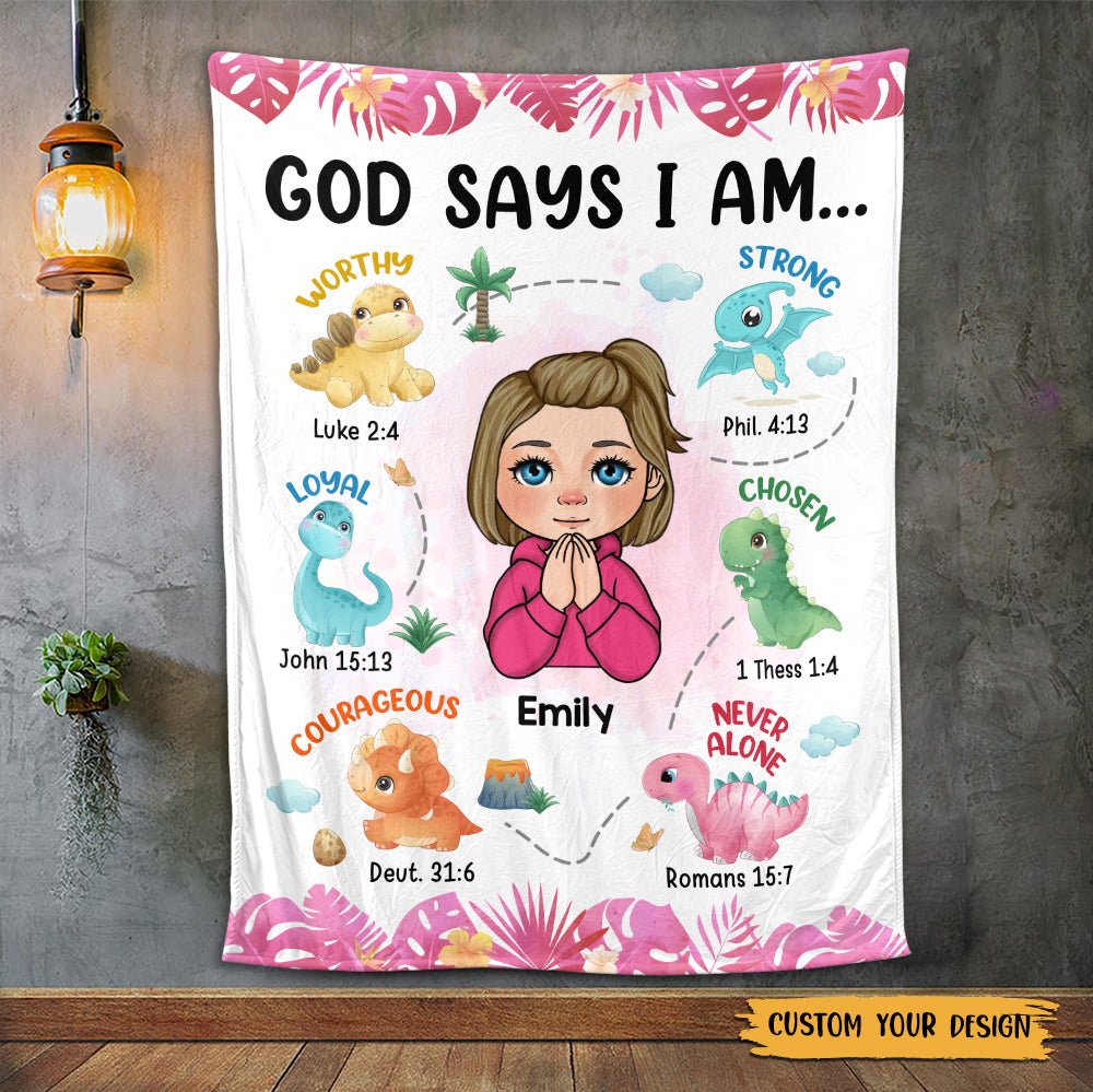 God Says I Am Dinosaurs - Personalized Custom Birthday Blanket For Kids