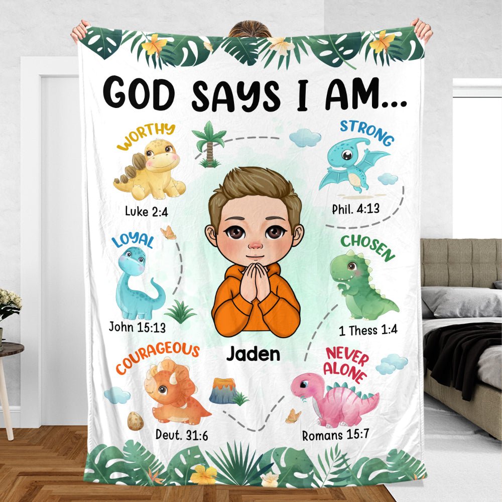 God Says I Am Dinosaurs - Personalized Custom Birthday Blanket For Kids
