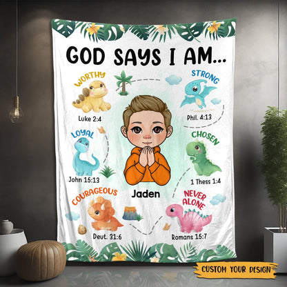 God Says I Am Dinosaurs - Personalized Custom Birthday Blanket For Kids