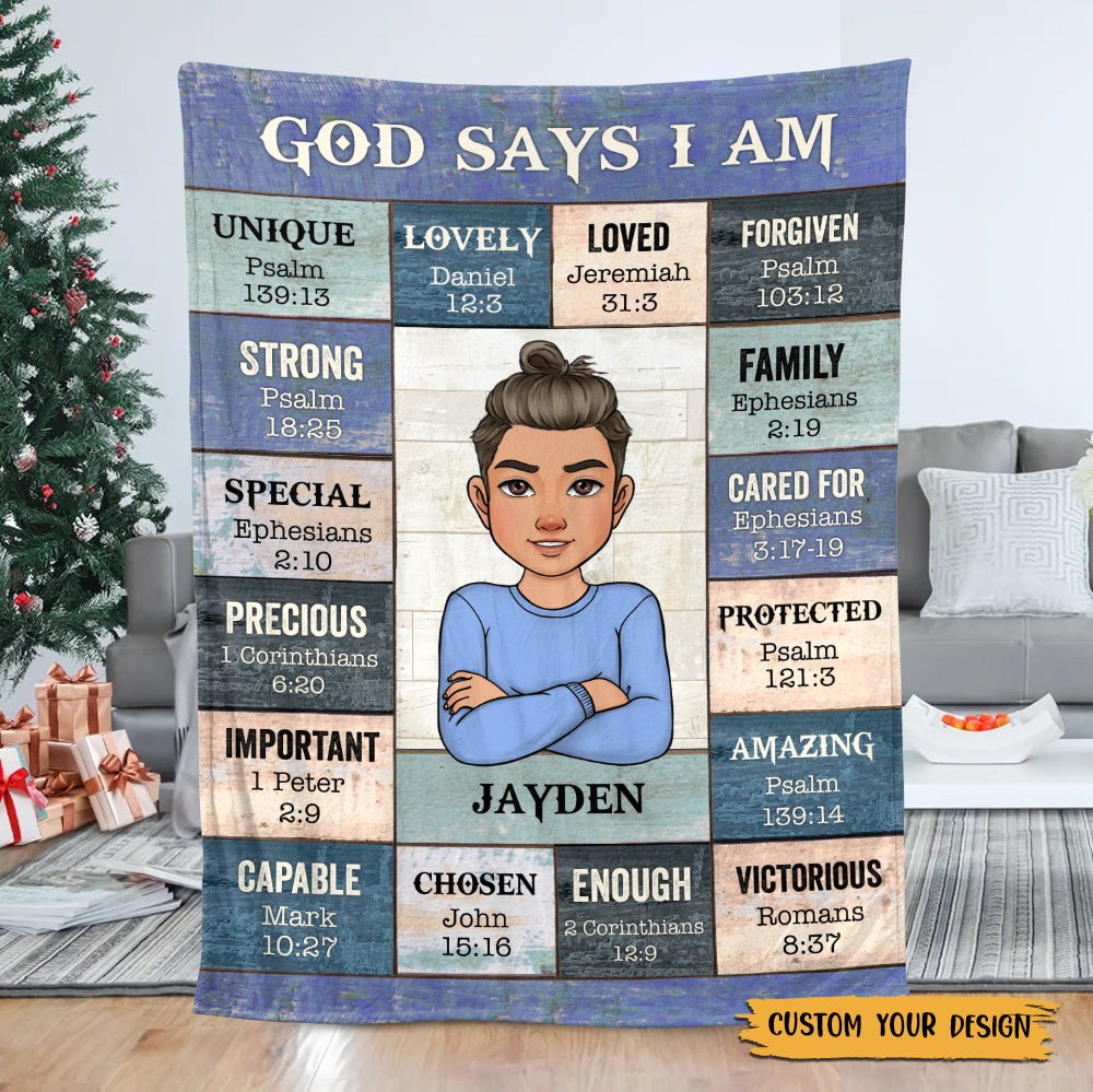 Personalized 'God Says I Am' Blanket - Faith-Inspired Gift for Women