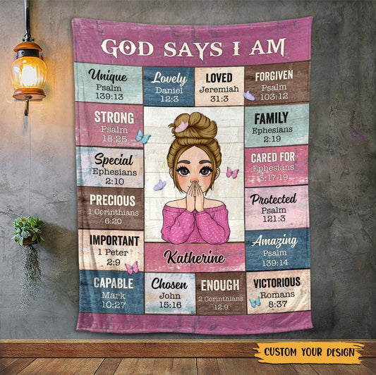 Personalized 'God Says I Am' Blanket - Faith-Inspired Gift for Women
