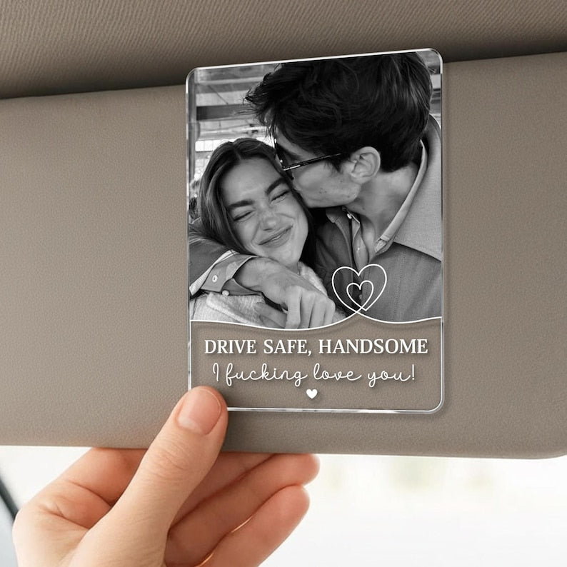 Custom Couple Photo Car Visor Clip, Personalized Drive Safe Gift, Photo Keepsake for Couples