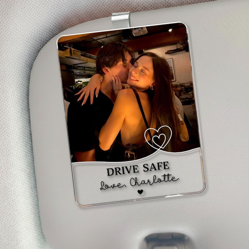 Custom Couple Photo Car Visor Clip, Personalized Drive Safe Gift, Photo Keepsake for Couples