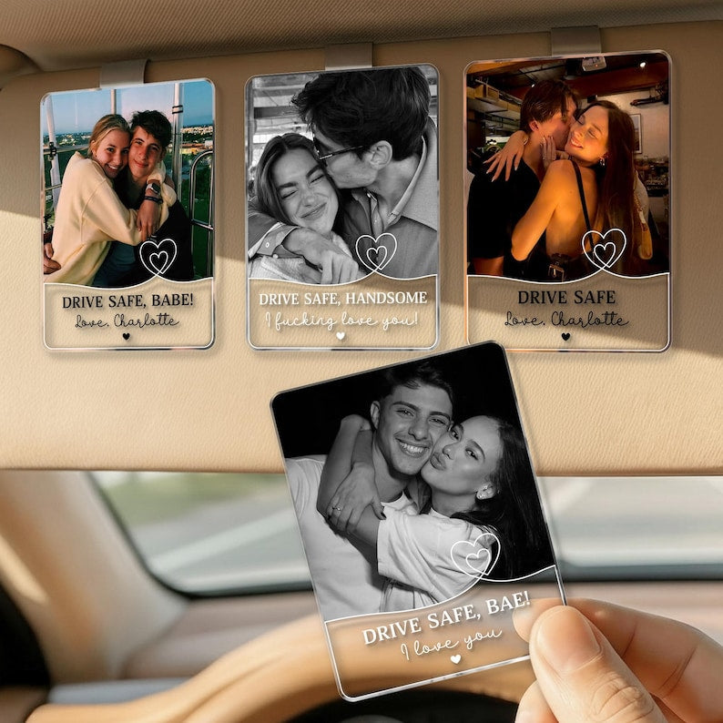 Custom Couple Photo Car Visor Clip, Personalized Drive Safe Gift, Photo Keepsake for Couples