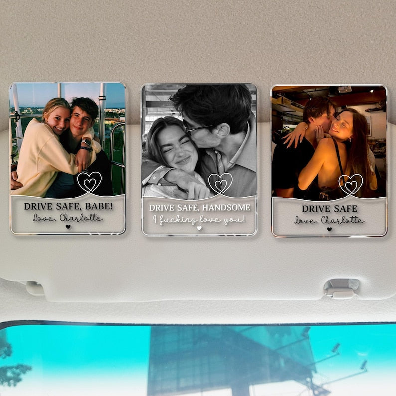 Custom Couple Photo Car Visor Clip, Personalized Drive Safe Gift, Photo Keepsake for Couples