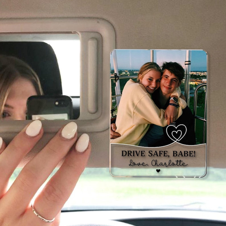 Custom Couple Photo Car Visor Clip, Personalized Drive Safe Gift, Photo Keepsake for Couples