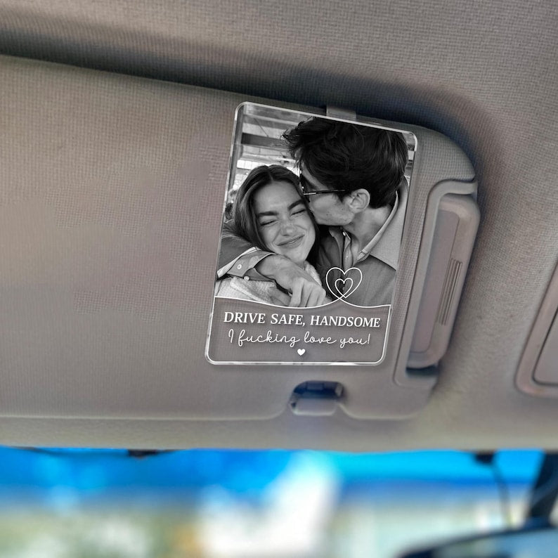 Custom Couple Photo Car Visor Clip, Personalized Drive Safe Gift, Photo Keepsake for Couples