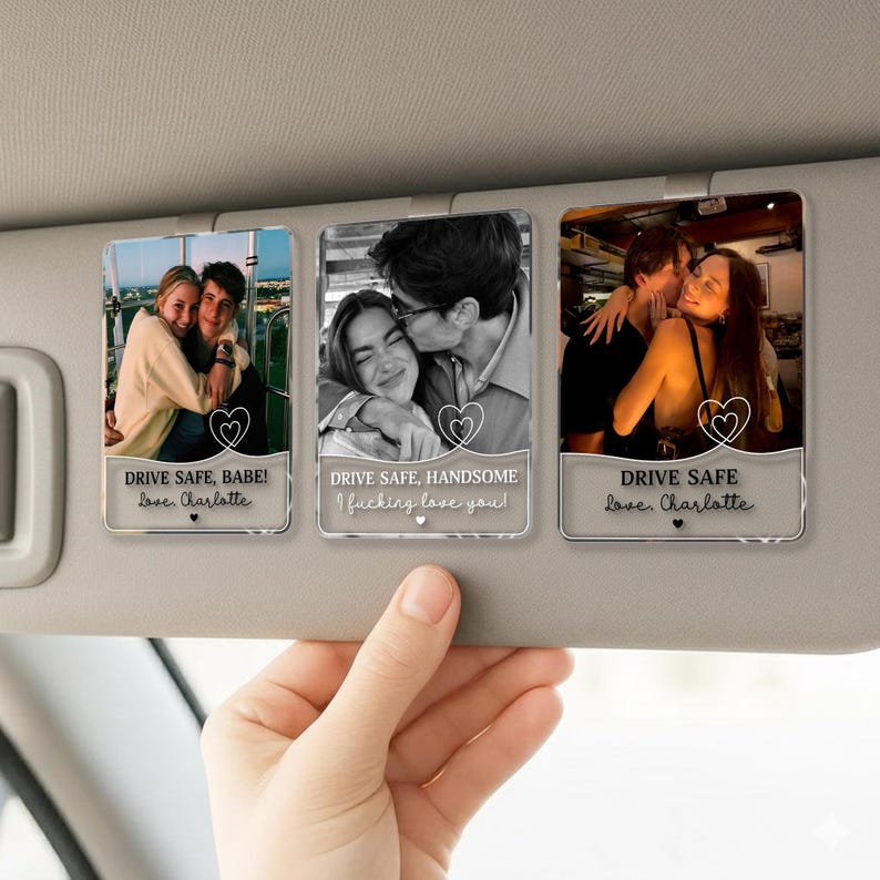 Custom Couple Photo Car Visor Clip, Personalized Drive Safe Gift, Photo Keepsake for Couples