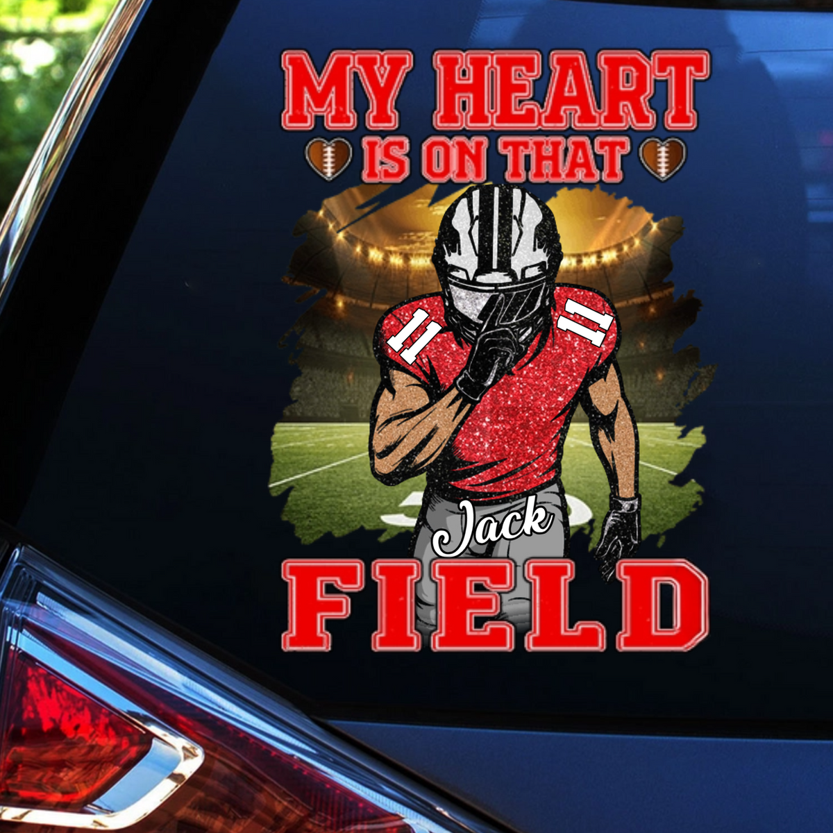 "My Heart Is On That Field" Personalized Football Decal - Custom Window Sticker Gift for Football Players