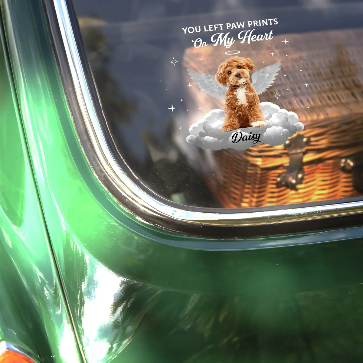 Personalized Pet Memorial Sticker Decal, Winged Dog on a Cloud, Unique Remembrance Gift for Dog Lovers